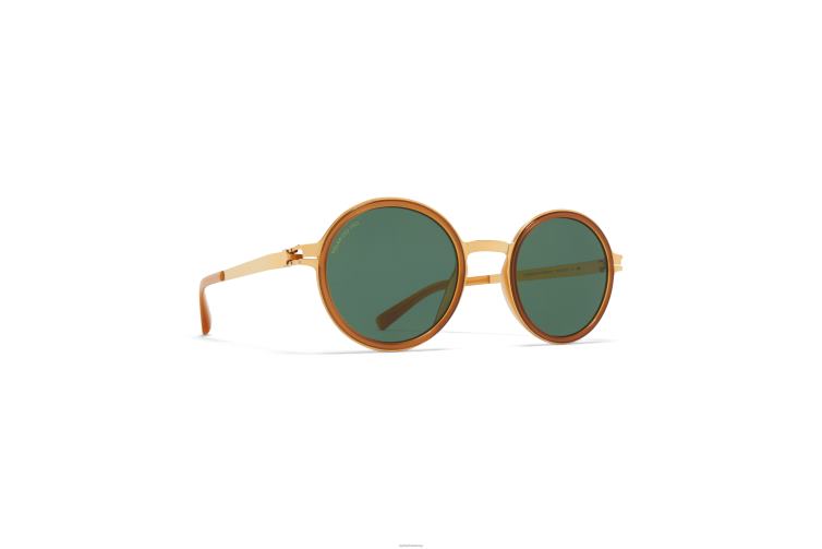 MYKITA Dayo Acetat-Sonnenbrille Rahmen: A56 glänzendes Gold/Braun Dunkelbraun|Gläser: polarisiert Pro Green 15 J6D22186