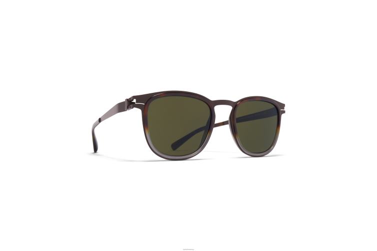 MYKITA Kantara Acetat-Sonnenbrille Rahmen: A63 Dunkelbraun/Santiago Gradie | Gläser: Raw Green Solid J6D22157