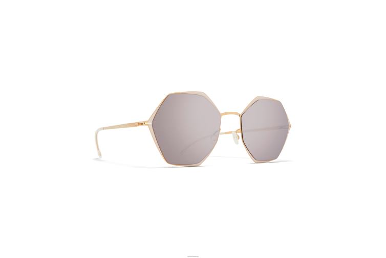 MYKITA alessia Jahrzehnte Sonnenbrille Rahmen: Champagnergold/Aurore | Gläser: dunkelvioletter Blitz J6D22105
