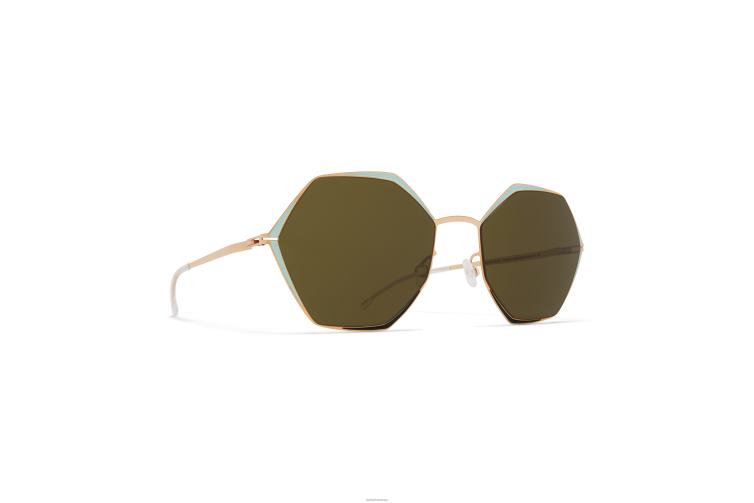 MYKITA alessia Jahrzehnte Sonnenbrille Rahmen: Champagnergold/Grün/Moos|Gläser: Raw Green Solid J6D22107