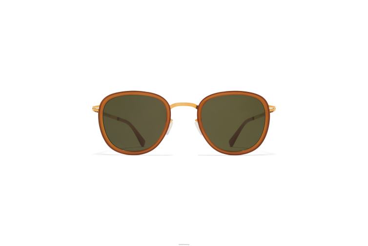 MYKITA Helmi Lite-Sonnenbrille Rahmen: A56 glänzendes Gold/braunes dunkles Braun|Gläser: Raw Green Solid J6D22196
