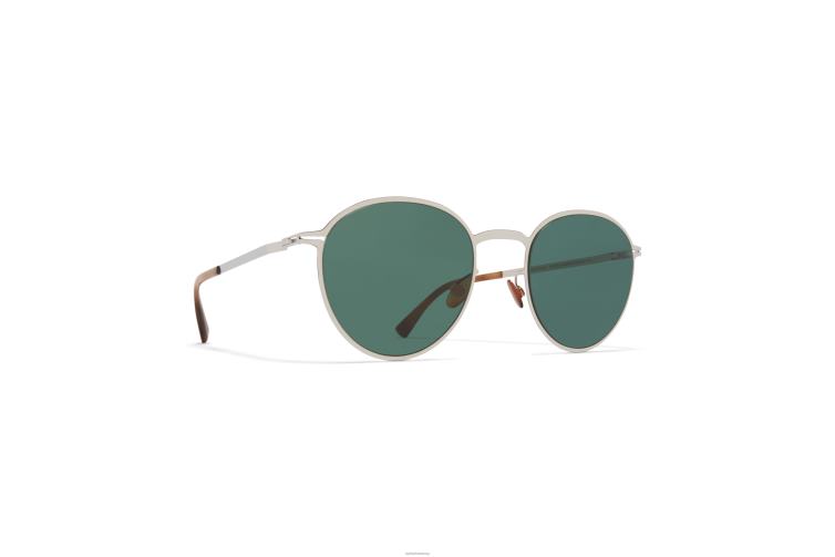 MYKITA Kasimir Lite-Sonnenbrille Rahmen: glänzendes Silber | Gläser: dunkelgrün, einfarbig J6D22180