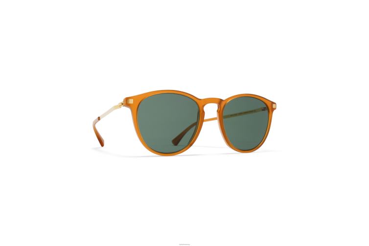 MYKITA Nukka Lite-Sonnenbrille Rahmen: C23 dunkler Bernstein/glänzendes Gold | Gläser: dunkelgrün, einfarbig J6D22211