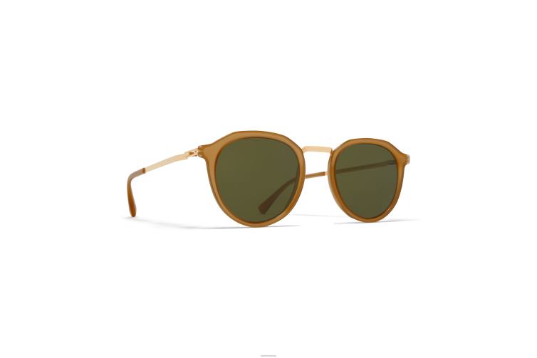 MYKITA Paulson Lite-Sonnenbrille Rahmen: A56 glänzendes Gold/braunes dunkles Braun|Gläser: Raw Green Solid J6D22215