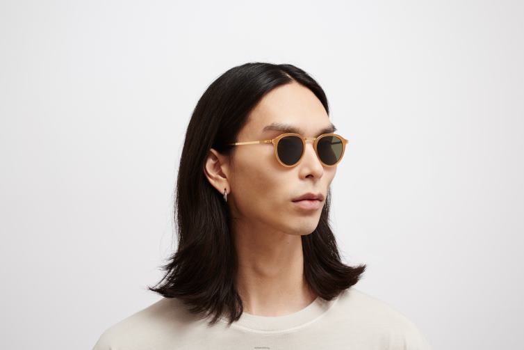 MYKITA Paulson Lite-Sonnenbrille Rahmen: A56 glänzendes Gold/braunes dunkles Braun|Gläser: Raw Green Solid J6D22215
