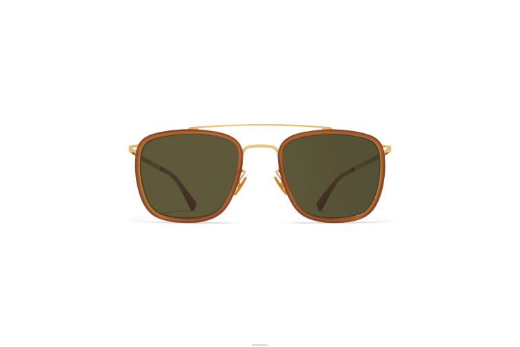 MYKITA jeppe Lite-Sonnenbrille Rahmen: A56 glänzendes Gold/braunes dunkles Braun|Gläser: Raw Green Solid J6D2226