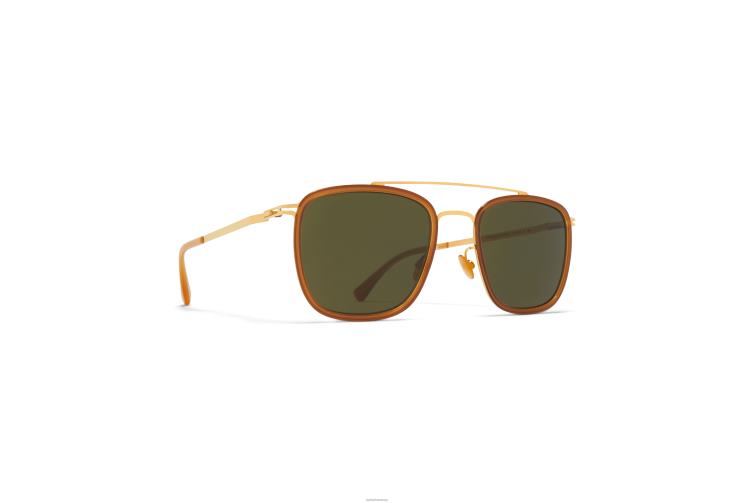 MYKITA jeppe Lite-Sonnenbrille Rahmen: A56 glänzendes Gold/braunes dunkles Braun|Gläser: Raw Green Solid J6D2226