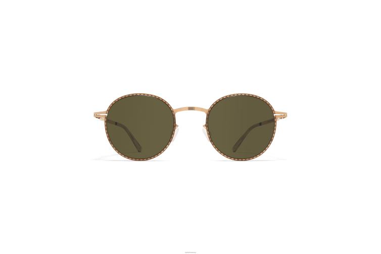 MYKITA nis Lite-Sonnenbrille Rahmen: Champagnergold/Schwarz | Gläser: Raw Green Solid J6D22210