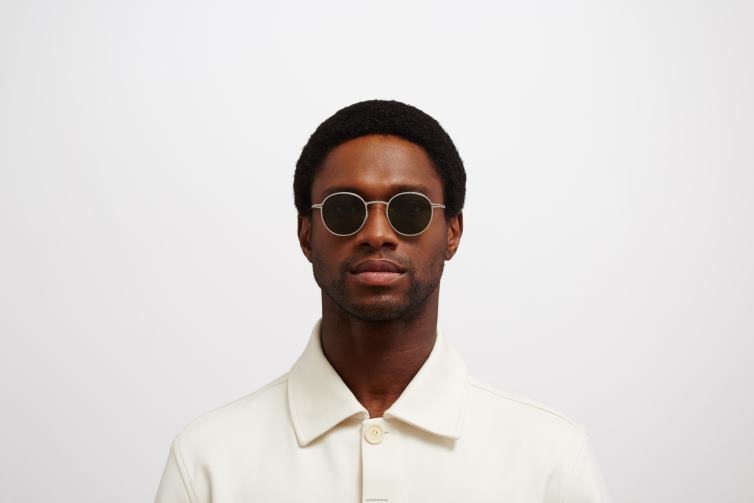 MYKITA nis Lite-Sonnenbrille Rahmen: glänzendes Silber | Gläser: dunkelgrün einfarbig J6D22209