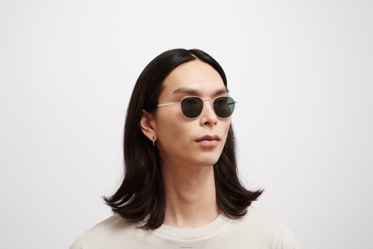 MYKITA talvi Lite-Sonnenbrille Rahmen: glänzendes Silber | Gläser: dunkelgrün, einfarbig J6D22219
