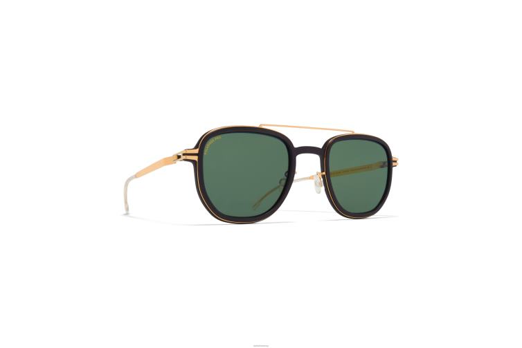 MYKITA Erle Mylon-Sonnenbrille Rahmen: MH7 Pitch Black/Glanzgold|Gläser: Polarized Pro Green 15 J6D2246