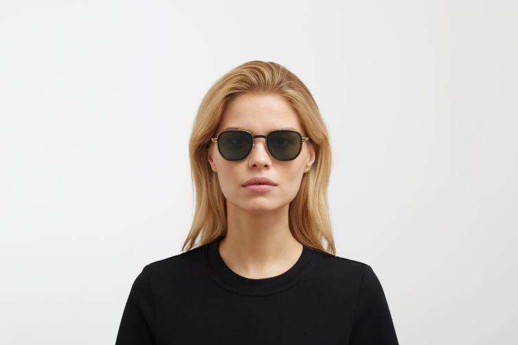 MYKITA Erle Mylon-Sonnenbrille Rahmen: MH7 Pitch Black/Glanzgold|Gläser: Polarized Pro Green 15 J6D2246