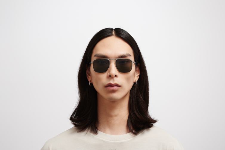 MYKITA Eli Nr. 1 Sonnenbrille Rahmen: mattsilber/schwarz|Gläser: polarisiert pro grün J6D2217